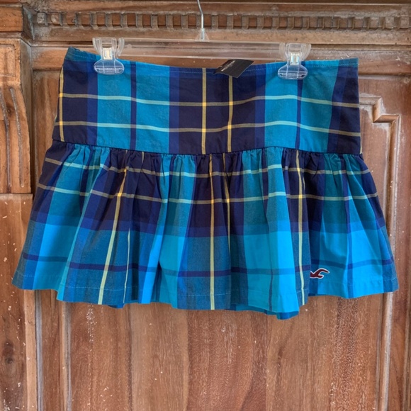 Hollister NEW Blue Plaid Cotton Lined Mini Skirt Size 9 - Picture 1 of 9